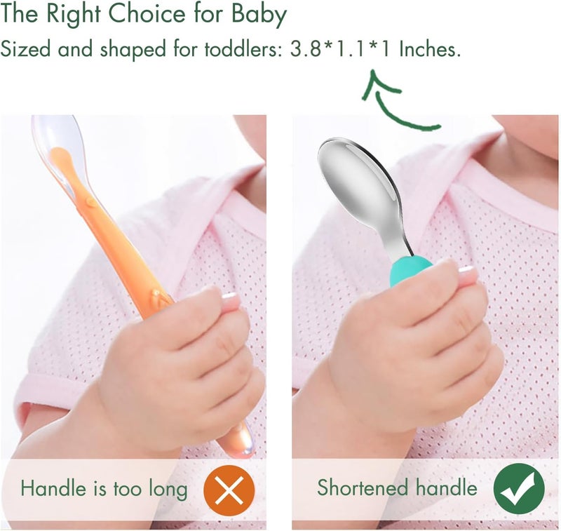 YIVEKO Baby Fork and Spoon Set with Carry Case Baby Training Utensils Self Feeding Toddler Silverware Silicone and Stainless Steel Kids and Toddler Utensil Set-Bees - Image 2